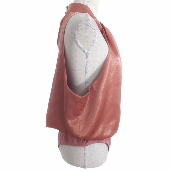 Nwt REVOLVE MORE TO COME DEVON PINK SATIN HALTER CUT OUT SLEEVELESS BODYSUIT - Picture 2 of 11